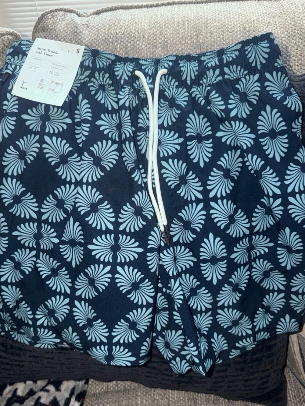 Target Navy and Light Blue Floral Swim Trunks